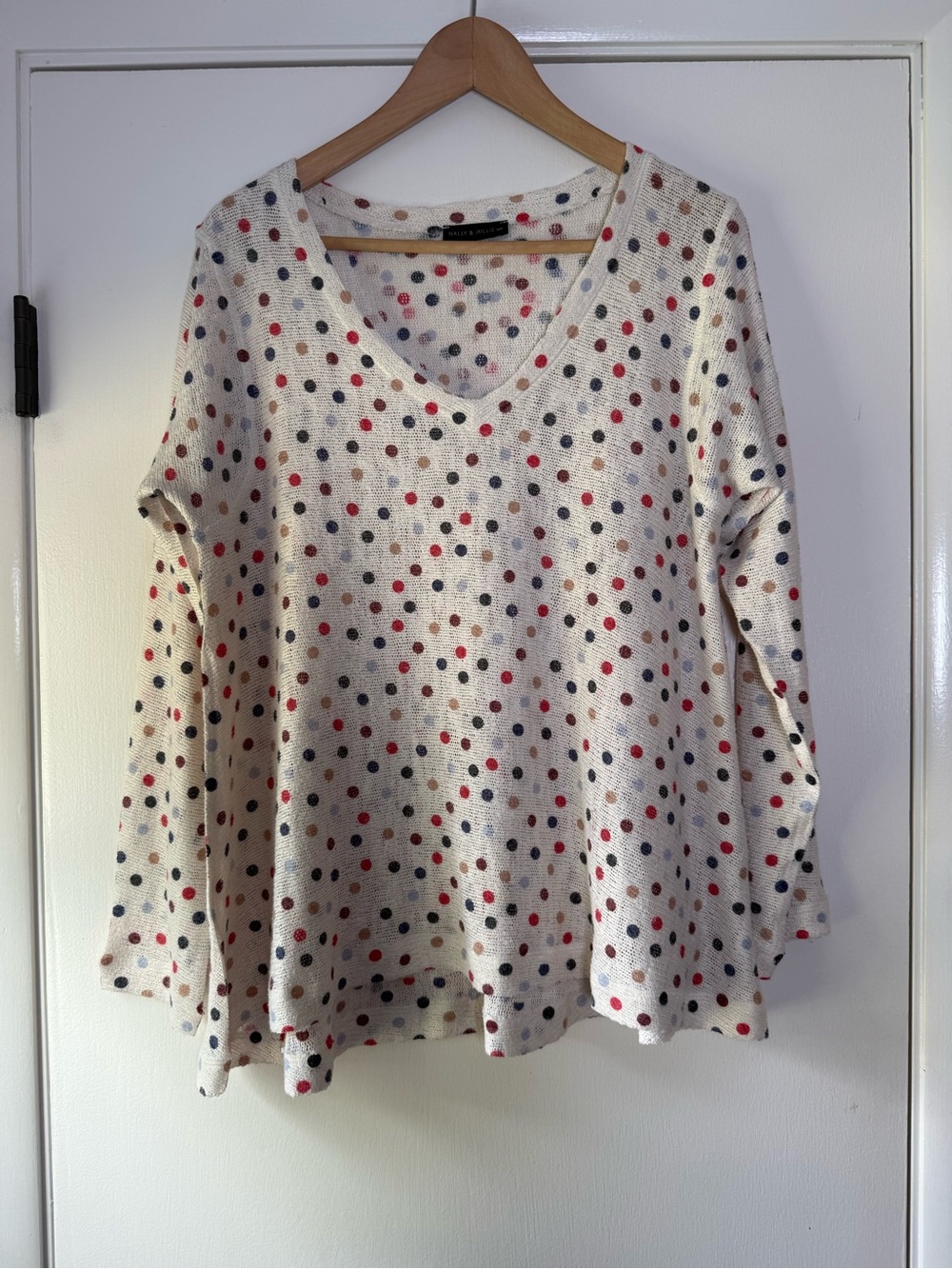 Nally & Millie Open Knit Colorful PolkaDot Lightweight Sweater Crochet Boho Chic